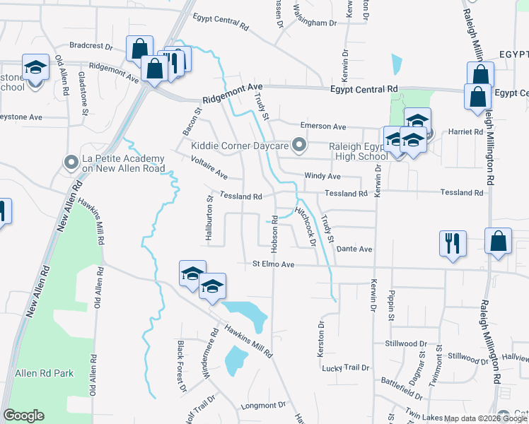 map of restaurants, bars, coffee shops, grocery stores, and more near 4074 Stowe Street in Memphis
