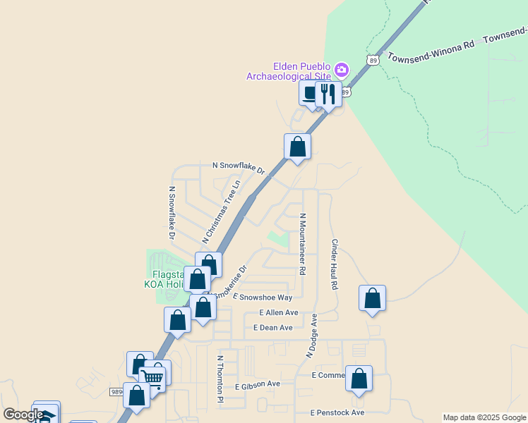 map of restaurants, bars, coffee shops, grocery stores, and more near 4825 East Indian Drive in Flagstaff