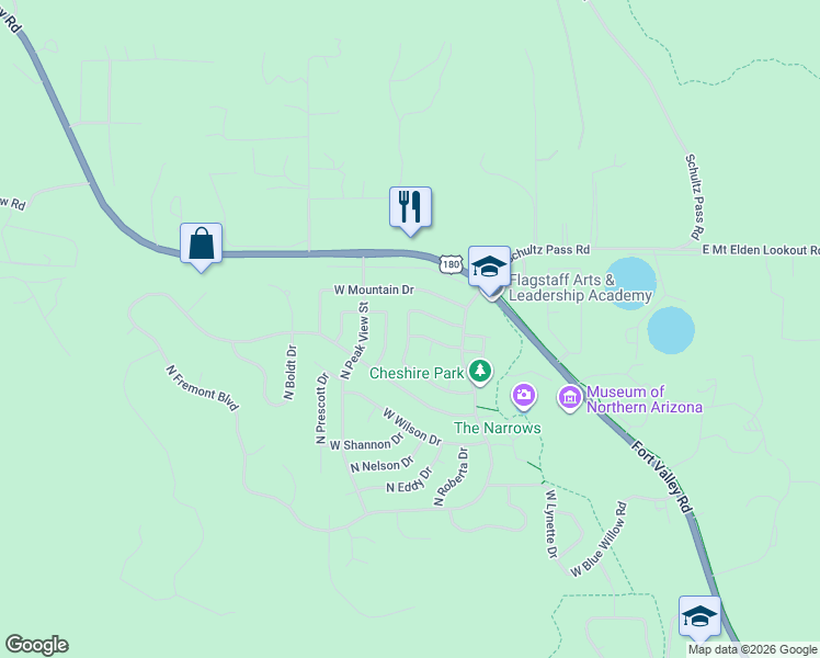 map of restaurants, bars, coffee shops, grocery stores, and more near 3110 West Brenda Loop in Flagstaff