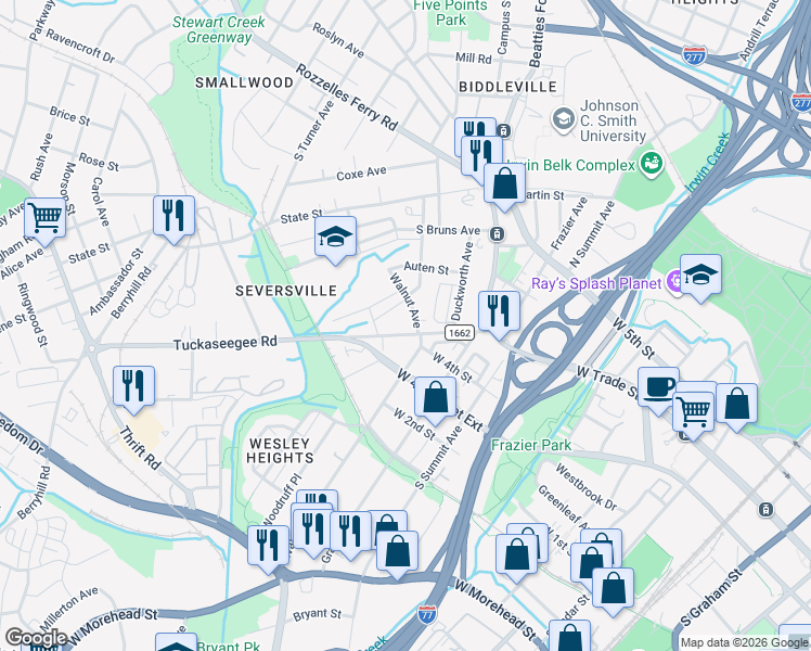 map of restaurants, bars, coffee shops, grocery stores, and more near in Charlotte