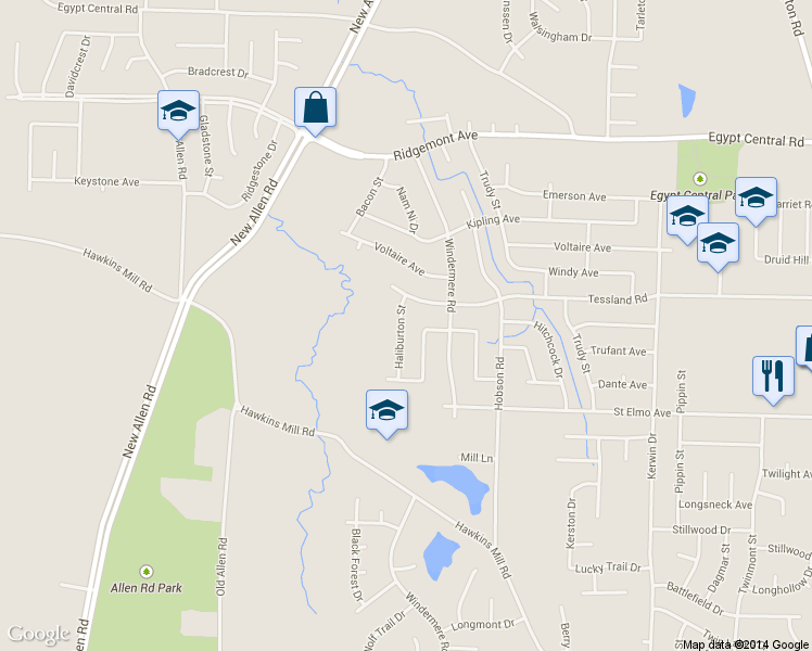 map of restaurants, bars, coffee shops, grocery stores, and more near 4053 Haliburton Street in Memphis