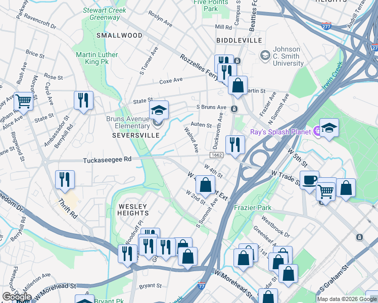 map of restaurants, bars, coffee shops, grocery stores, and more near in Charlotte