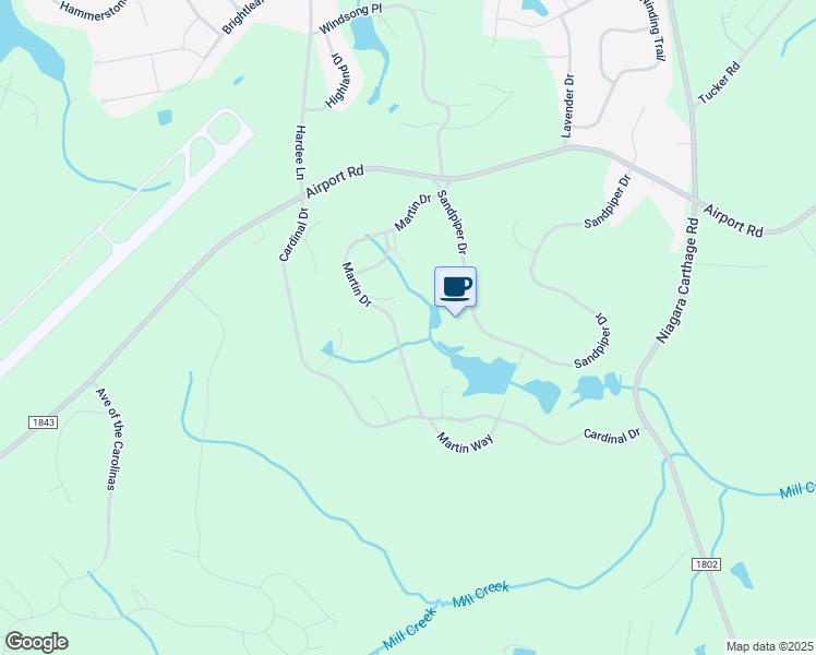 map of restaurants, bars, coffee shops, grocery stores, and more near 35 Martin Drive in Whispering Pines