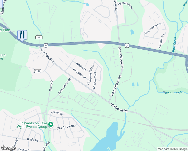 map of restaurants, bars, coffee shops, grocery stores, and more near 7826 McGarry Trail in Charlotte