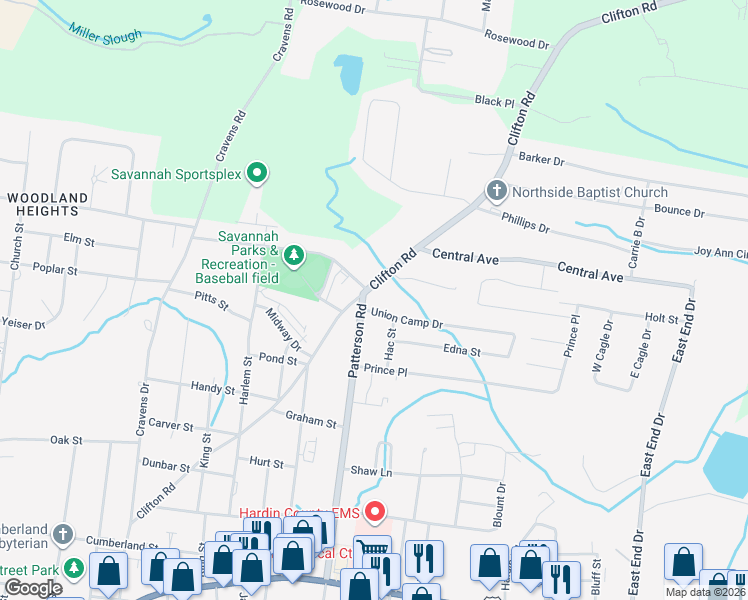 map of restaurants, bars, coffee shops, grocery stores, and more near 865 Clifton Road in Savannah