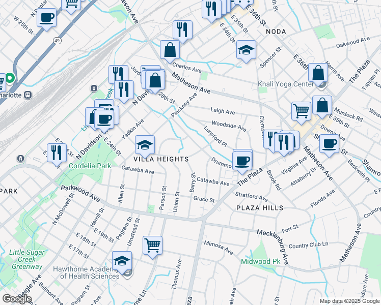 map of restaurants, bars, coffee shops, grocery stores, and more near in Charlotte