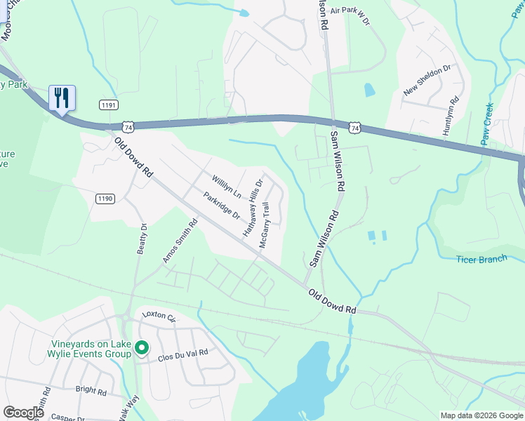 map of restaurants, bars, coffee shops, grocery stores, and more near 7826 McGarry Trail in Charlotte