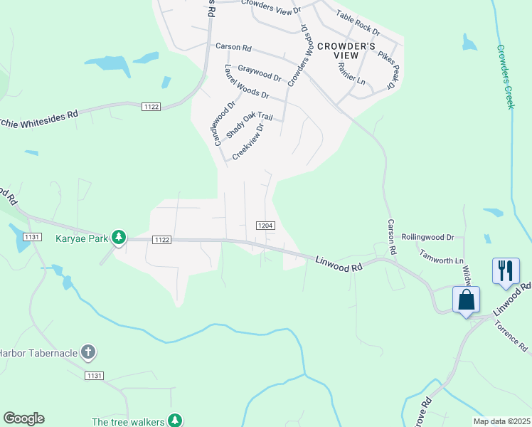 map of restaurants, bars, coffee shops, grocery stores, and more near 1830 Mountainbrook Drive in Gastonia