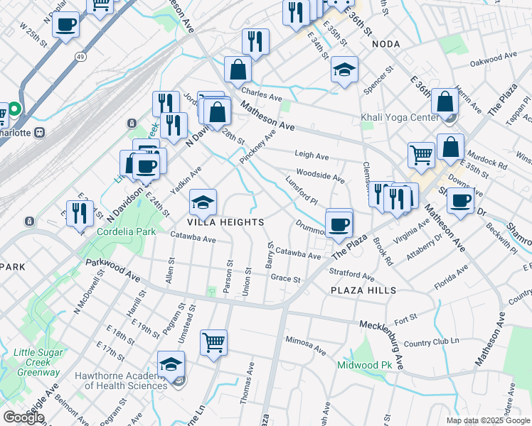 map of restaurants, bars, coffee shops, grocery stores, and more near in Charlotte