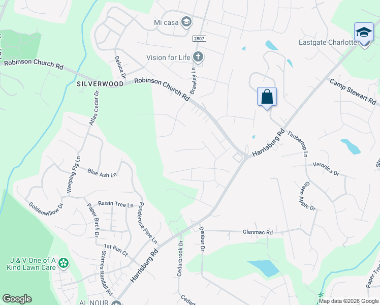 map of restaurants, bars, coffee shops, grocery stores, and more near 10014 Drawbridge Drive in Charlotte