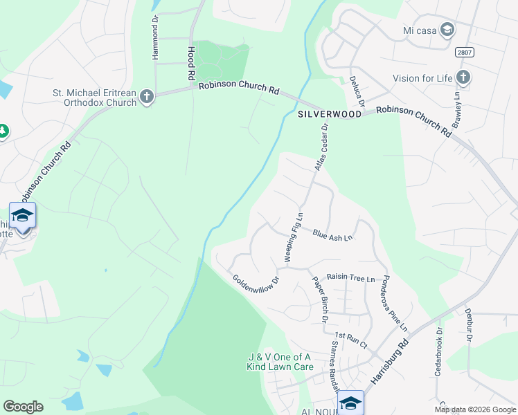 map of restaurants, bars, coffee shops, grocery stores, and more near 6430 Alder Court in Charlotte