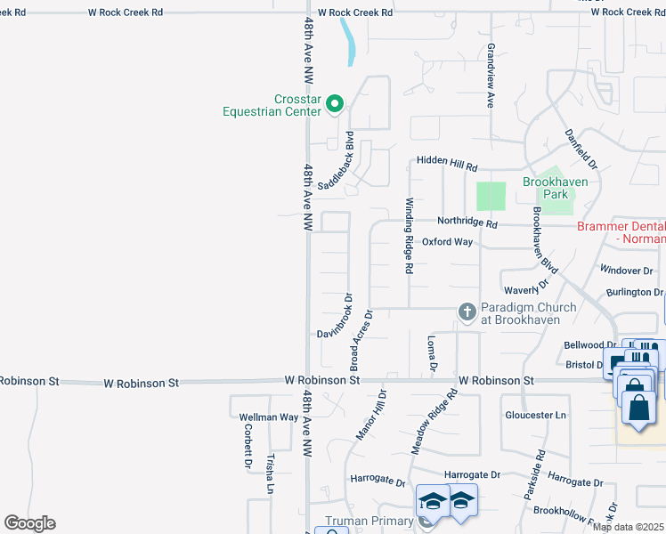 map of restaurants, bars, coffee shops, grocery stores, and more near 4705 Marston Court in Norman