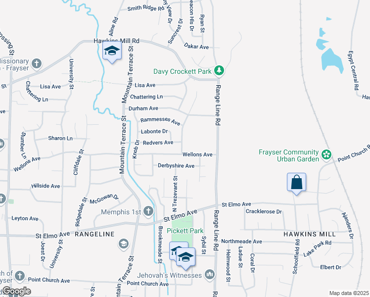 map of restaurants, bars, coffee shops, grocery stores, and more near 4114 Wagon Wheel Drive in Memphis