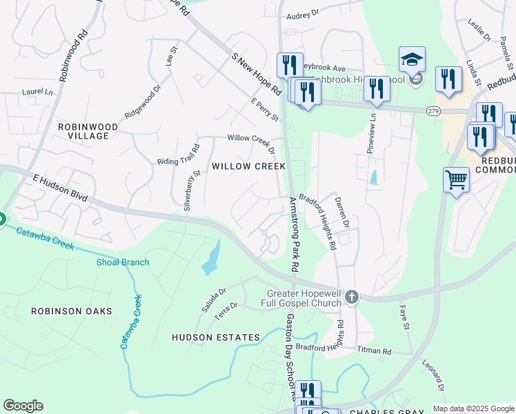 map of restaurants, bars, coffee shops, grocery stores, and more near 1010 Black Oak Drive in Gastonia