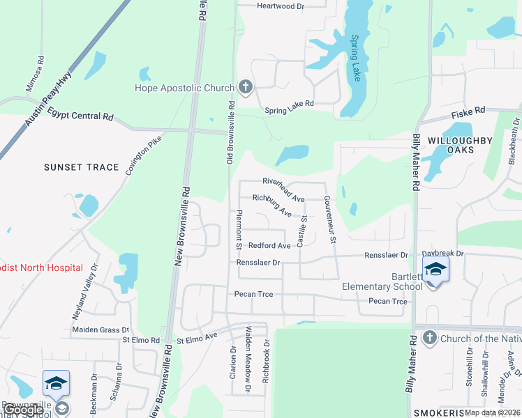 map of restaurants, bars, coffee shops, grocery stores, and more near 5682 Richburg Avenue in Bartlett