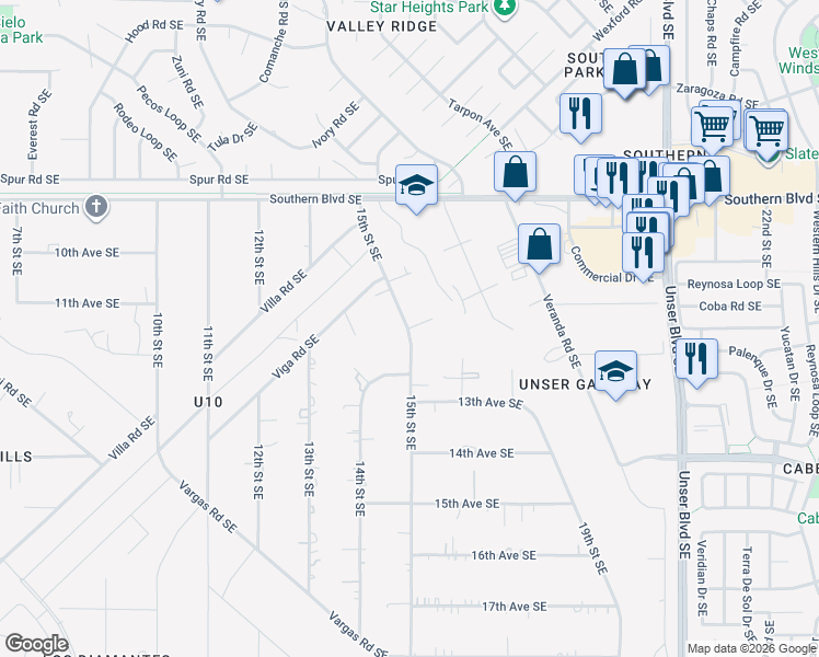 map of restaurants, bars, coffee shops, grocery stores, and more near 1505 Viga Place Southeast in Rio Rancho