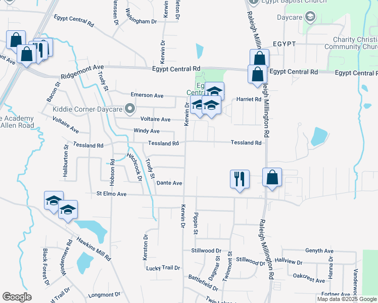 map of restaurants, bars, coffee shops, grocery stores, and more near 4098 Kerwin Drive in Memphis