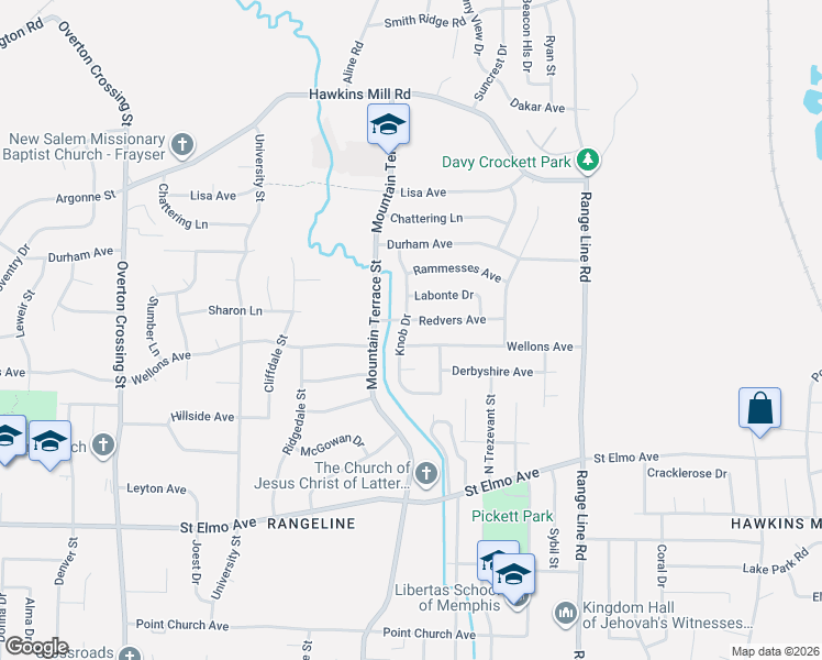 map of restaurants, bars, coffee shops, grocery stores, and more near 2450 Redvers Avenue in Memphis