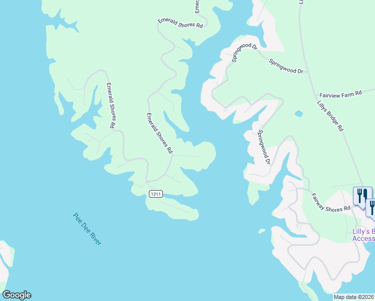 map of restaurants, bars, coffee shops, grocery stores, and more near 869 Emerald Shores Road in Mount Gilead