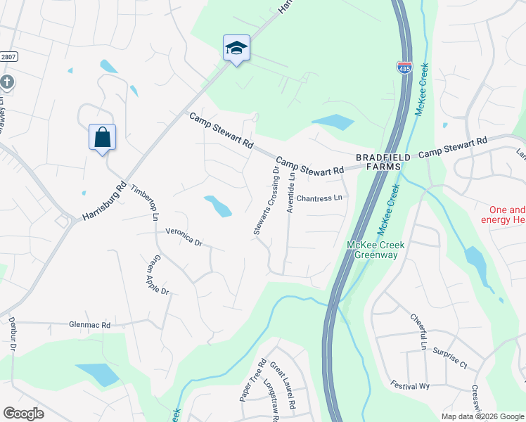 map of restaurants, bars, coffee shops, grocery stores, and more near 12053 Stewarts Crossing Drive in Charlotte