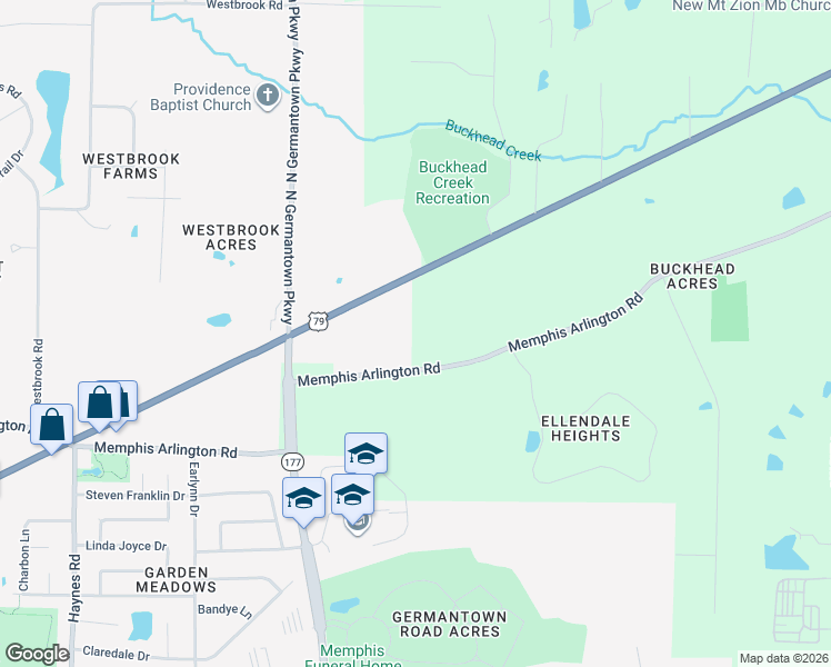 map of restaurants, bars, coffee shops, grocery stores, and more near 8220 Memphis Arlington Road in Memphis