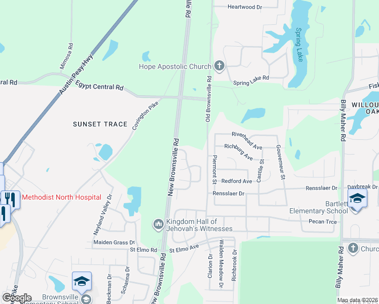 map of restaurants, bars, coffee shops, grocery stores, and more near 4126 Angelace Drive North in Memphis