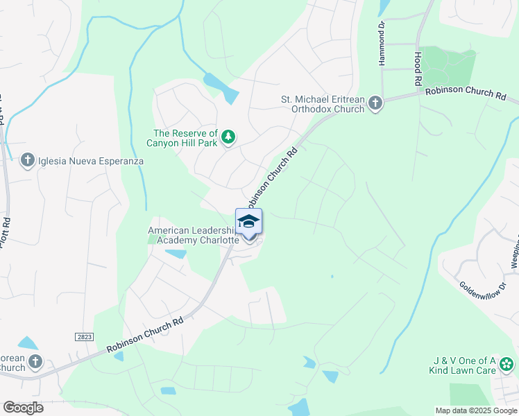 map of restaurants, bars, coffee shops, grocery stores, and more near 8126 Robinson Church Road in Charlotte