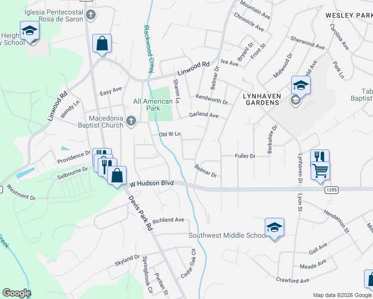 map of restaurants, bars, coffee shops, grocery stores, and more near 1739 Old West Lane in Gastonia