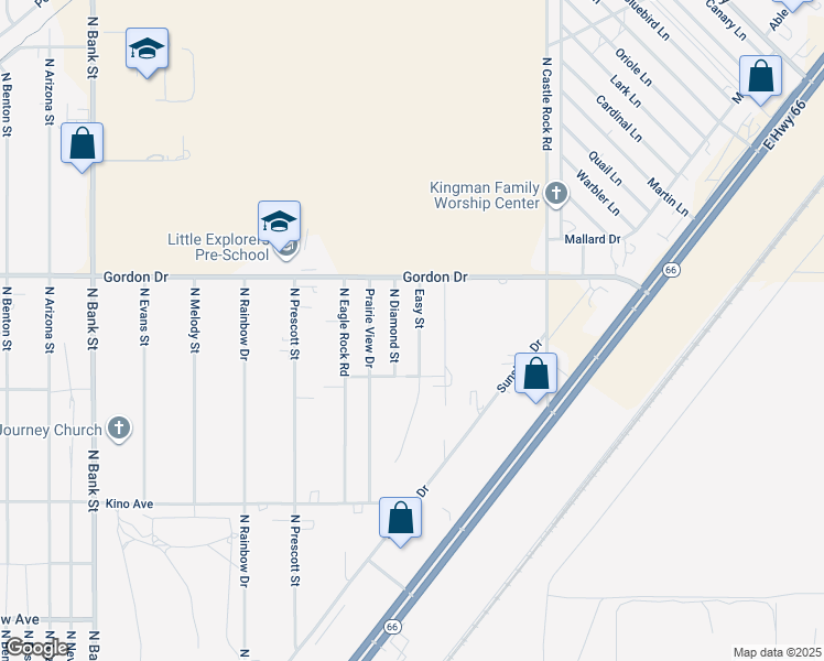 map of restaurants, bars, coffee shops, grocery stores, and more near 3954 North Diamond Street in Kingman