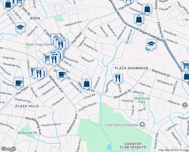 map of restaurants, bars, coffee shops, grocery stores, and more near 1743 Herrin Avenue in Charlotte