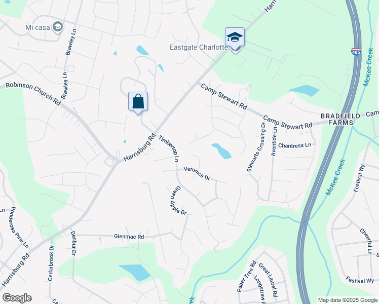 map of restaurants, bars, coffee shops, grocery stores, and more near 5507 Whisperfield Lane in Charlotte