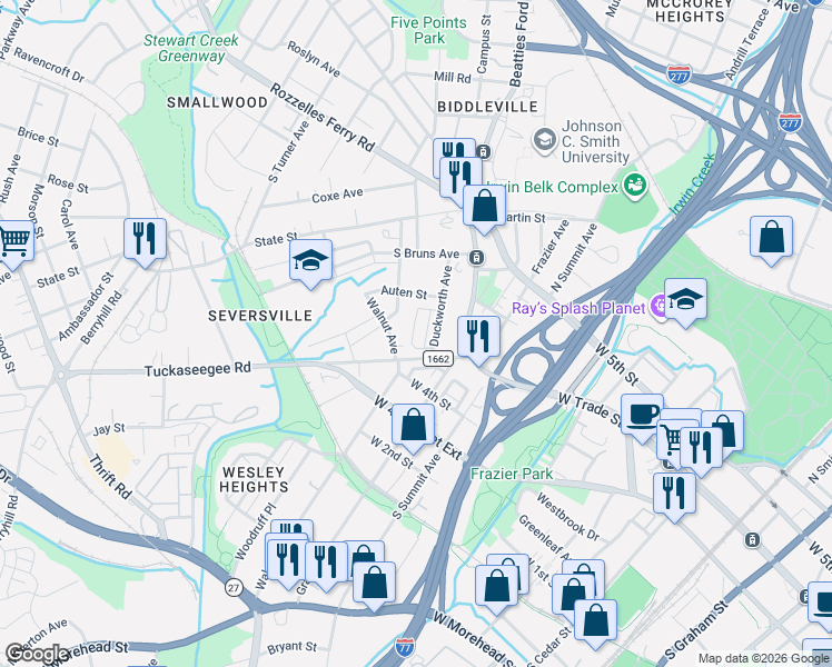 map of restaurants, bars, coffee shops, grocery stores, and more near in Charlotte