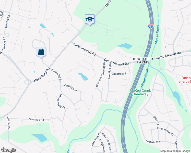 map of restaurants, bars, coffee shops, grocery stores, and more near 12053 Stewarts Crossing Drive in Charlotte