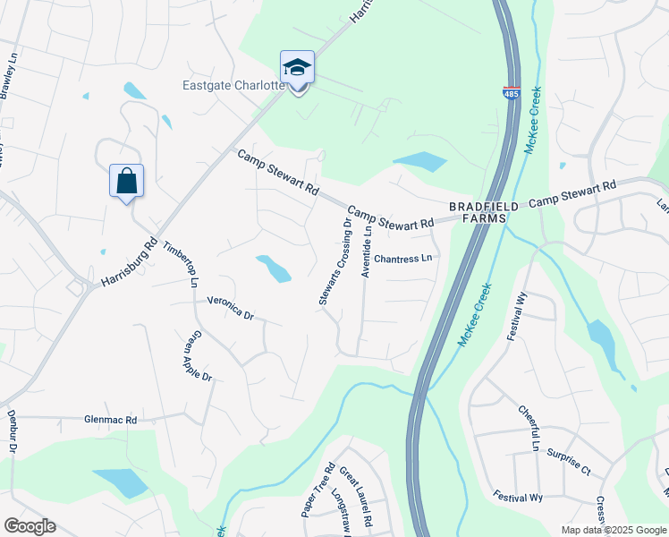 map of restaurants, bars, coffee shops, grocery stores, and more near 12111 Stewarts Crossing Drive in Charlotte
