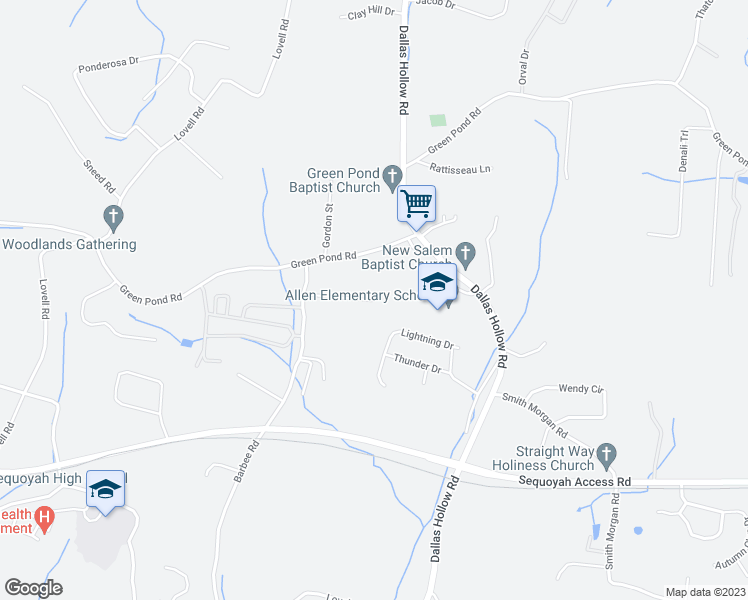 map of restaurants, bars, coffee shops, grocery stores, and more near 1022 Falcon Run Drive in Soddy-Daisy