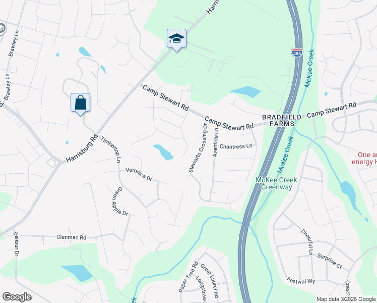 map of restaurants, bars, coffee shops, grocery stores, and more near 12053 Stewarts Crossing Drive in Charlotte