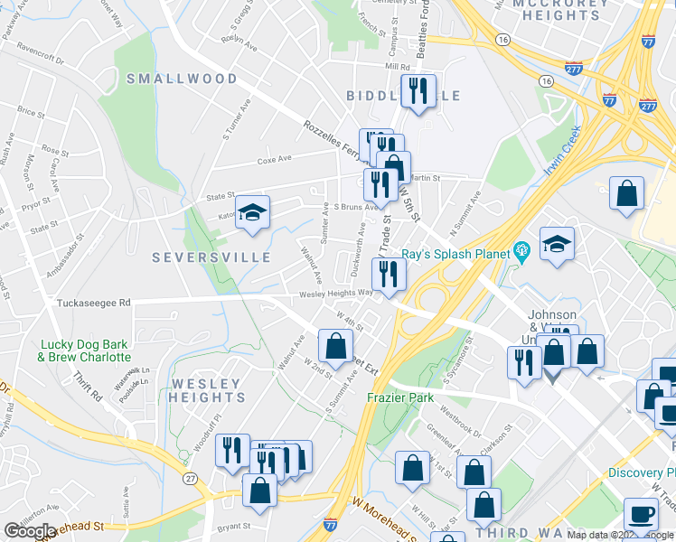 map of restaurants, bars, coffee shops, grocery stores, and more near in Charlotte
