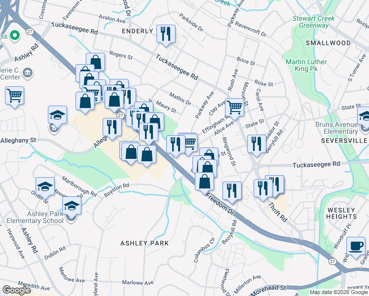 map of restaurants, bars, coffee shops, grocery stores, and more near in Charlotte