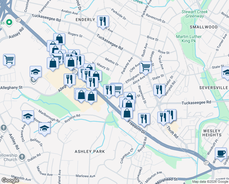 map of restaurants, bars, coffee shops, grocery stores, and more near in Charlotte