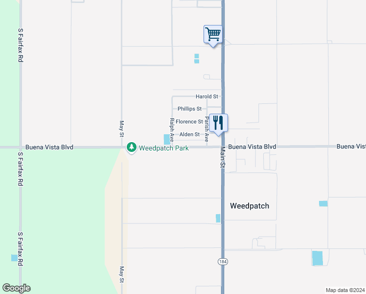 map of restaurants, bars, coffee shops, grocery stores, and more near 7795 Weedpatch Highway in Bakersfield