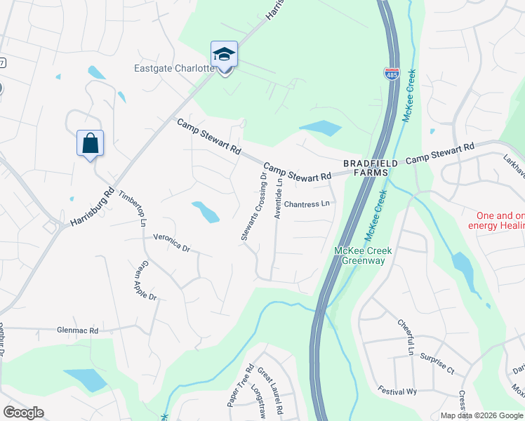 map of restaurants, bars, coffee shops, grocery stores, and more near 12125 Stewarts Crossing Drive in Charlotte