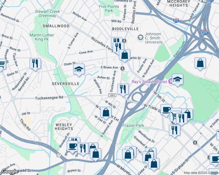 map of restaurants, bars, coffee shops, grocery stores, and more near 1707 Cannon View Lane in Charlotte