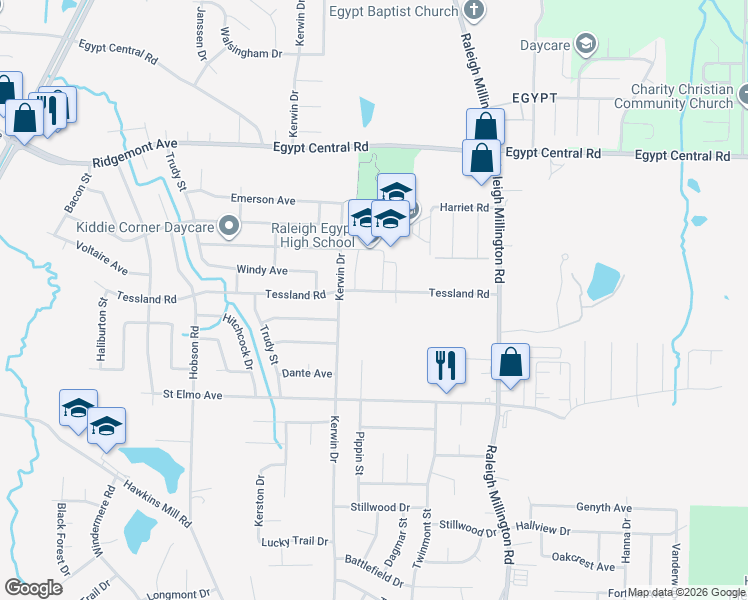 map of restaurants, bars, coffee shops, grocery stores, and more near 3971 Tessland Road in Memphis
