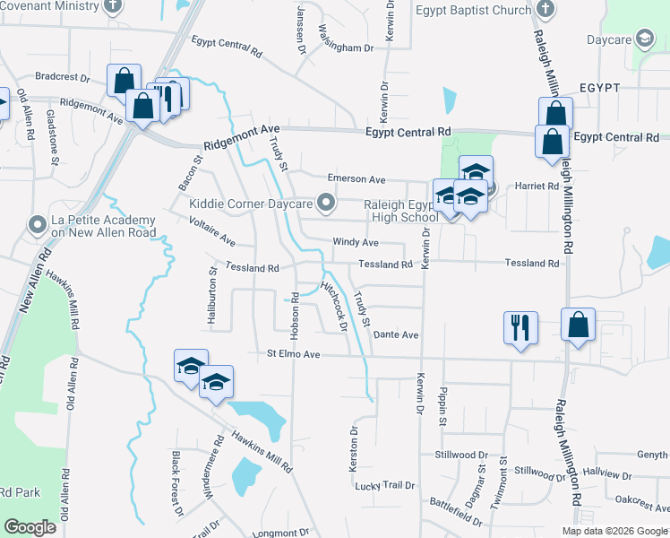 map of restaurants, bars, coffee shops, grocery stores, and more near 3801 Tessland Road in Memphis
