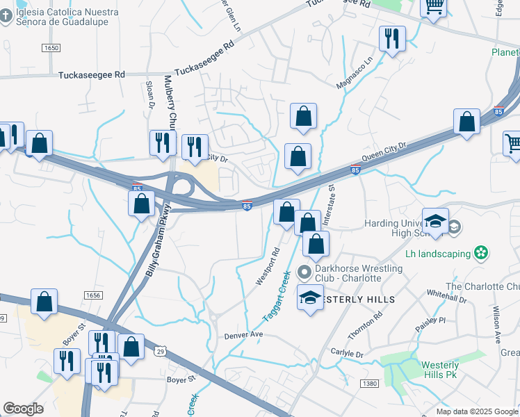 map of restaurants, bars, coffee shops, grocery stores, and more near in Charlotte
