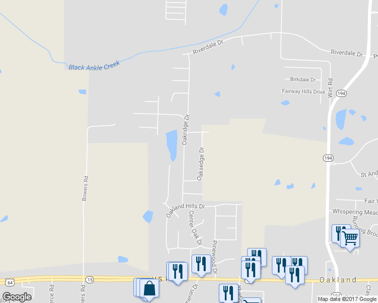 map of restaurants, bars, coffee shops, grocery stores, and more near 260 Oakridge Drive in Oakland