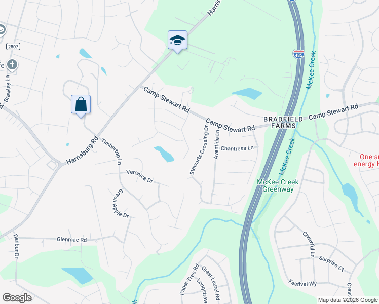 map of restaurants, bars, coffee shops, grocery stores, and more near 12053 Stewarts Crossing Drive in Charlotte