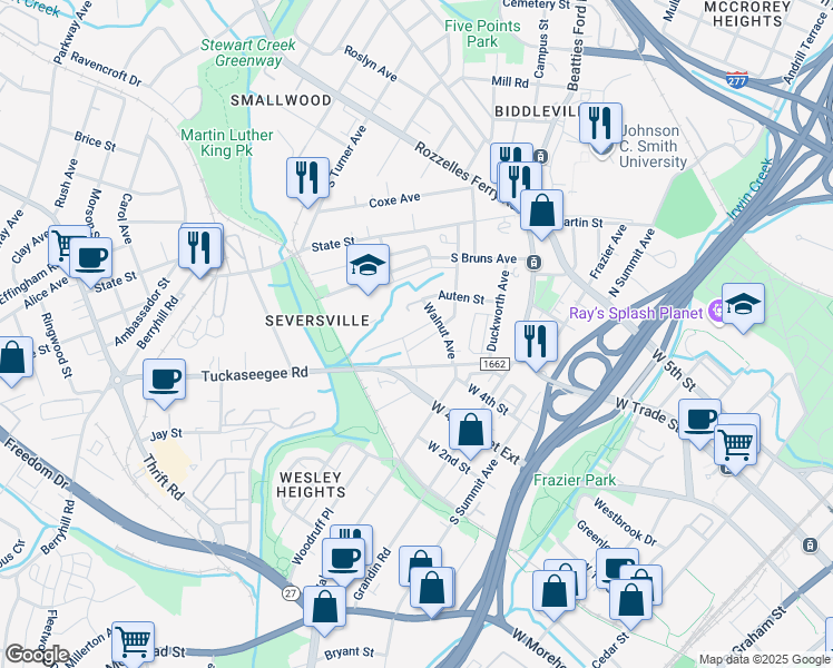 map of restaurants, bars, coffee shops, grocery stores, and more near in Charlotte