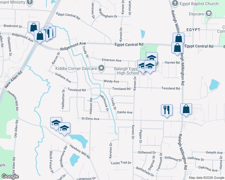 map of restaurants, bars, coffee shops, grocery stores, and more near 3845 Tessland Road in Memphis