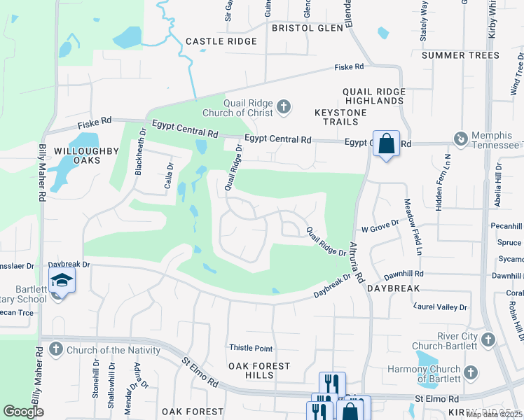 map of restaurants, bars, coffee shops, grocery stores, and more near 6359 Quail Ridge Cove in Bartlett